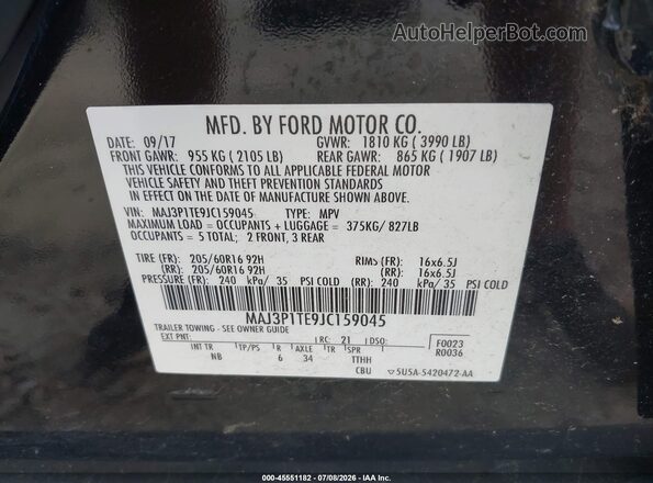 MAJ3P1TE9JC159045 2018 FORD ECOSPORT Black ძრავის განყოფილების ხედი