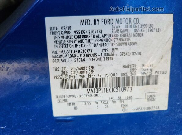 MAJ3P1TEXJC210973 2018 FORD ECOSPORT Blue Շարժիչի բաժամունքի տեսք