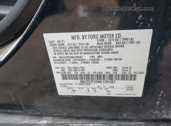 MAJ3S2FE0MC439487 2021 FORD ECOSPORT Black Vista del compartimento del motor