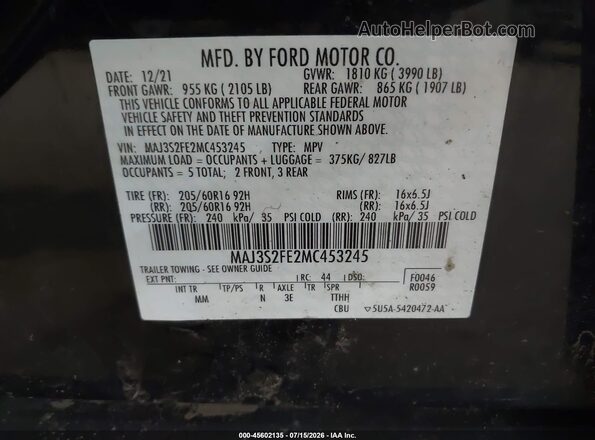 MAJ3S2FE2MC453245 2021 FORD ECOSPORT Black Engine compartment view