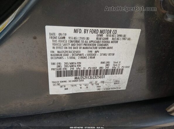 MAJ3S2FE3LC325031 2020 FORD ECOSPORT Gray Вид підкапотного простору