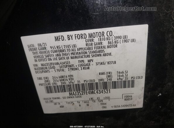 MAJ3S2FE4MC434521 2021 FORD ECOSPORT Black Engine compartment view