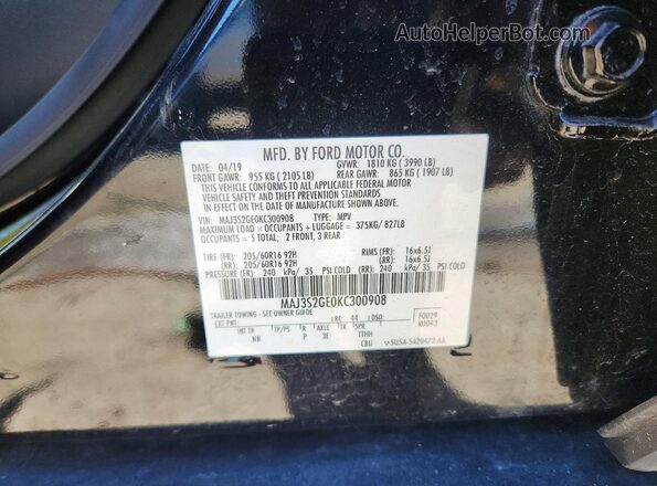MAJ3S2GE0KC300908 2019 FORD ECOSPORT Черный Вид наклейки с VIN-кодом