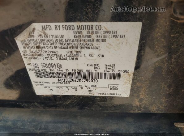 MAJ3S2GE2KC299020 2019 FORD ECOSPORT Black ძრავის განყოფილების ხედი