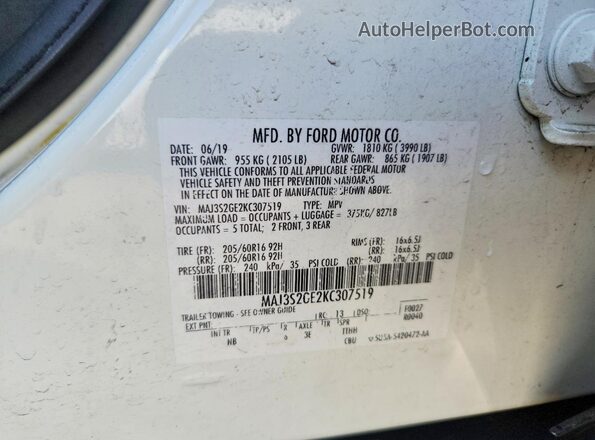 MAJ3S2GE2KC307519 2019 FORD ECOSPORT Белый Вид подкапотного пространства