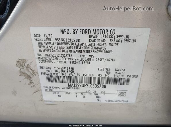 MAJ3S2GE2LC335788 2020 FORD ECOSPORT Silver Widok komory silnika