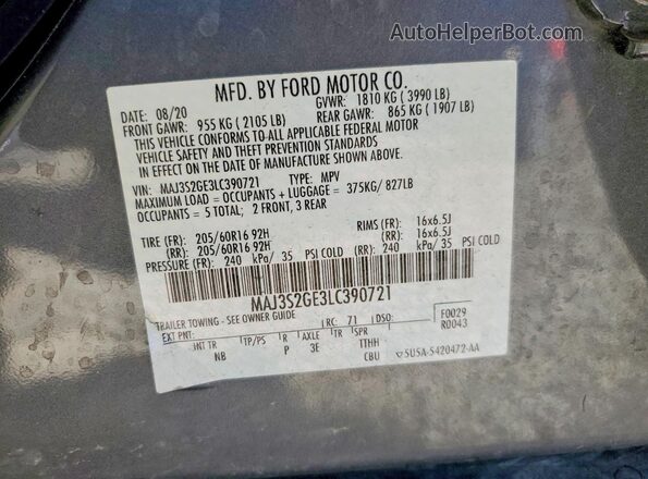 MAJ3S2GE3LC390721 2020 FORD ECOSPORT Charcoal Vista interior de 360 grados