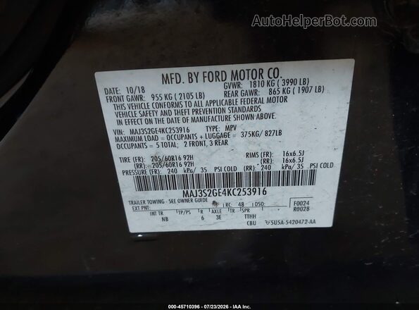 MAJ3S2GE4KC253916 2019 FORD ECOSPORT Black Շարժիչի բաժամունքի տեսք