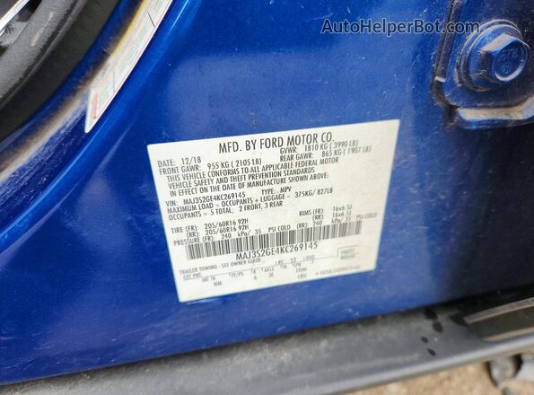 MAJ3S2GE4KC269145 2019 FORD ECOSPORT Blue Engine compartment view