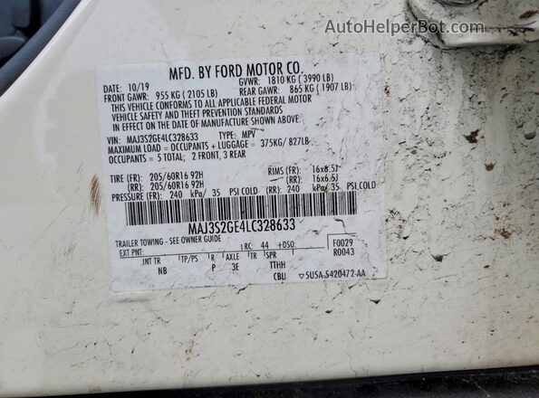 MAJ3S2GE4LC328633 2020 FORD ECOSPORT White Vista de la etiqueta del VIN