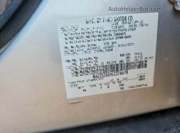 MAJ3S2GE4LC376648 2020 FORD ECOSPORT Silver VIN կոդի պիտակի տեսք