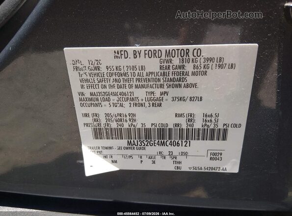 MAJ3S2GE4MC406121 2021 FORD ECOSPORT Gray Engine compartment view