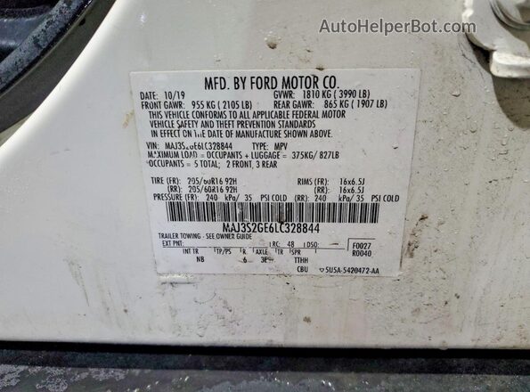 MAJ3S2GE6LC328844 2020 FORD ECOSPORT Белый Вид наклейки с VIN-кодом