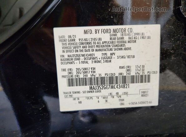 MAJ3S2GE7MC434821 2021 FORD ECOSPORT Black VIN კოდის სტიკერის ხედი