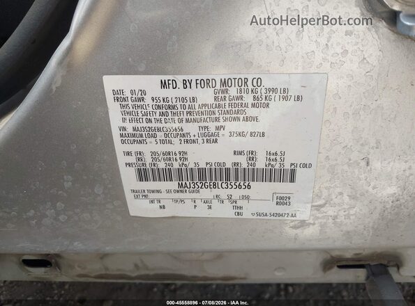 MAJ3S2GE8LC355656 2020 FORD ECOSPORT Silver Շարժիչի բաժամունքի տեսք