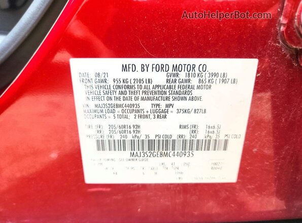 MAJ3S2GE8MC440935 2021 FORD ECOSPORT Red Widok komory silnika