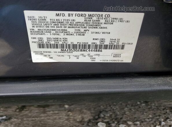 MAJ3S2GE8MC444886 2021 FORD ECOSPORT Charcoal VIN կոդի պիտակի տեսք