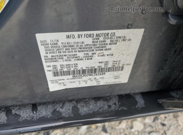 MAJ3S2GE9KC262689 2019 FORD ECOSPORT Blue Vista de la etiqueta del VIN