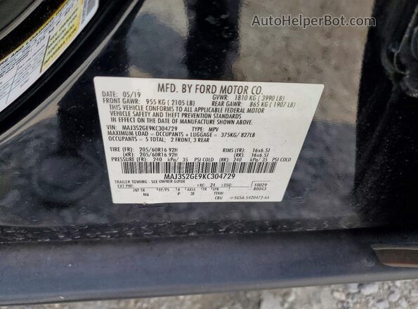 MAJ3S2GE9KC304729 2019 FORD ECOSPORT Black VIN კოდის სტიკერის ხედი