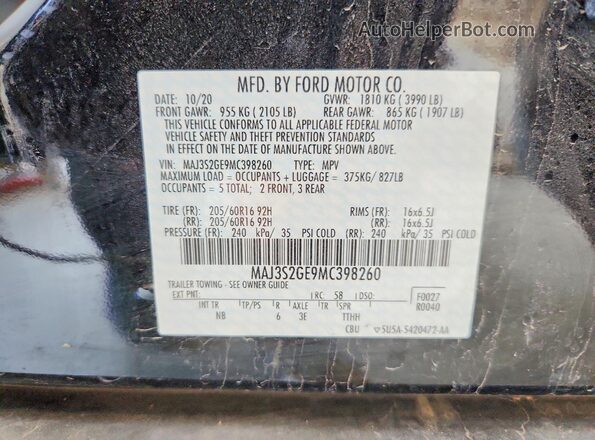 MAJ3S2GE9MC398260 2021 FORD ECOSPORT Черный Панорамный вид салона 360°