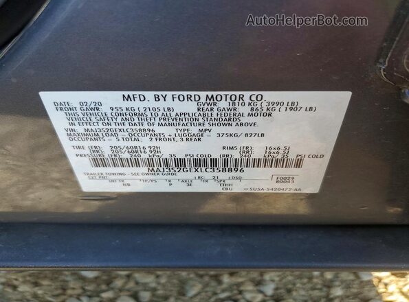 MAJ3S2GEXLC358896 2020 FORD ECOSPORT Gray Widok komory silnika