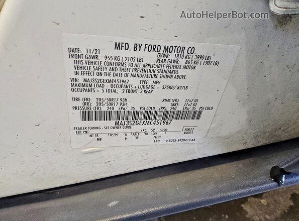 MAJ3S2GEXMC451967 2021 FORD ECOSPORT White VIN կոդի պիտակի տեսք