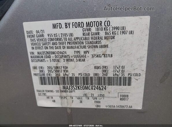 MAJ3S2KE0MC424624 2021 FORD ECOSPORT Silver Շարժիչի բաժամունքի տեսք