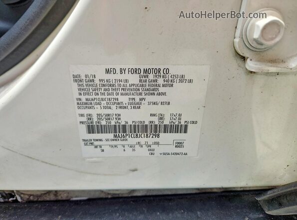 MAJ6P1CL8JC187298 2018 FORD ECOSPORT White Widok komory silnika