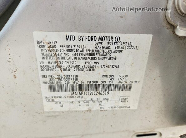 MAJ6P1CL9JC246519 2018 FORD ECOSPORT Silver 360 interior view