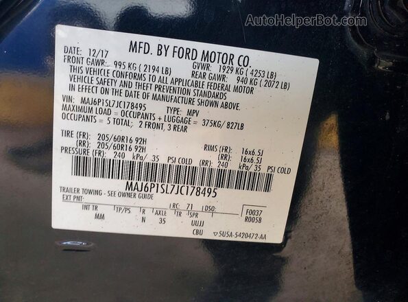 MAJ6P1SL7JC178495 2018 FORD ECOSPORT Black Engine compartment view