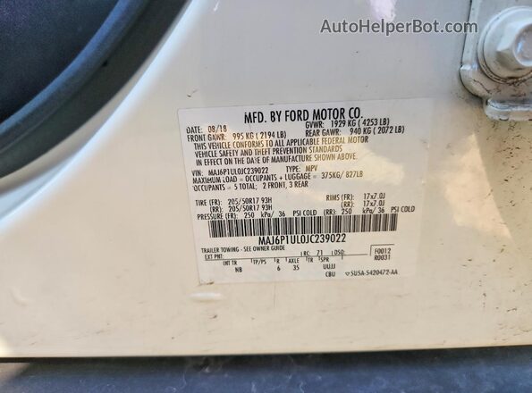 MAJ6P1UL0JC239022 2018 FORD ECOSPORT White Widok komory silnika