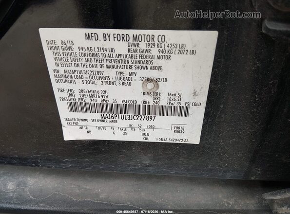 MAJ6P1UL3JC227897 2018 FORD ECOSPORT Black Շարժիչի բաժամունքի տեսք