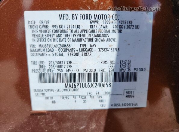 MAJ6P1UL6JC240658 2018 FORD ECOSPORT Orange 360 interior view