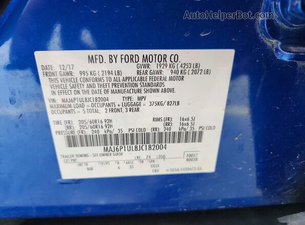 MAJ6P1UL8JC182004 2018 FORD ECOSPORT Blue 360 interior view