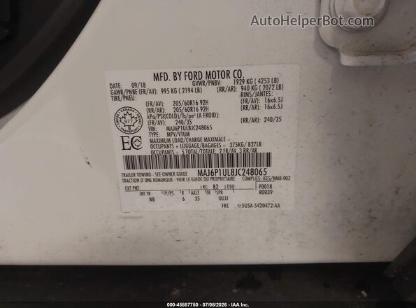 MAJ6P1UL8JC248065 2018 FORD ECOSPORT White Widok komory silnika