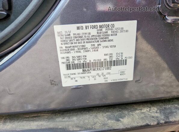 MAJ6P1WL9JC171882 2018 FORD ECOSPORT Gray ძრავის განყოფილების ხედი