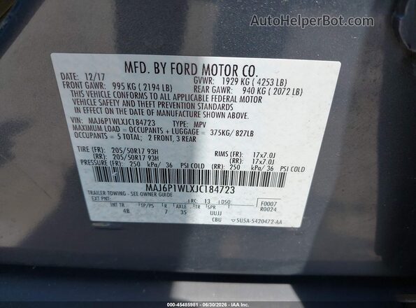 MAJ6P1WLXJC184723 2018 FORD ECOSPORT Серый Вид подкапотного пространства