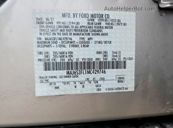 MAJ6S3FL1MC429746 2021 FORD ECOSPORT Silver Vista del compartimento del motor