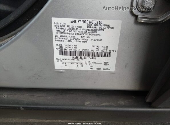 MAJ6S3GL1LC355001 2020 FORD ECOSPORT Silver Вид підкапотного простору