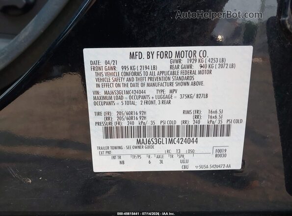 MAJ6S3GL1MC424044 2021 FORD ECOSPORT Black Engine compartment view