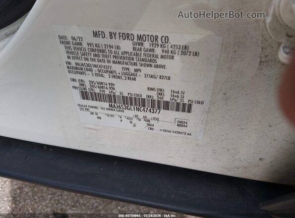 MAJ6S3GL1NC474377 2022 FORD ECOSPORT White ძრავის განყოფილების ხედი