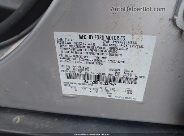 MAJ6S3GL3LC337969 2020 FORD ECOSPORT Silver ძრავის განყოფილების ხედი