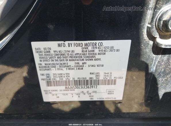 MAJ6S3GL5LC363912 2020 FORD ECOSPORT Black Շարժիչի բաժամունքի տեսք