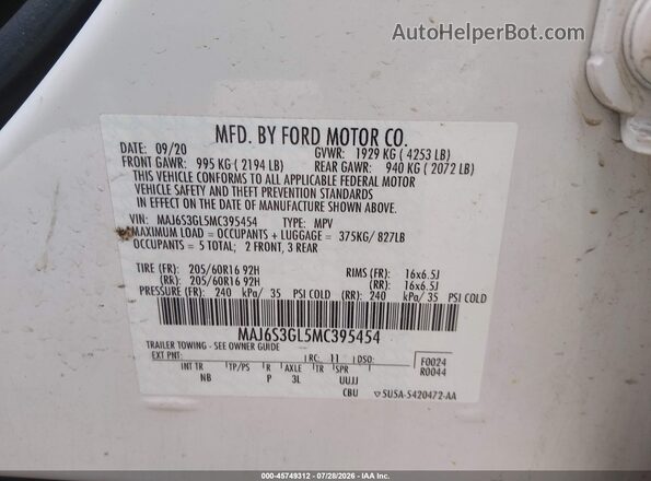 MAJ6S3GL5MC395454 2021 FORD ECOSPORT Белый Вид подкапотного пространства