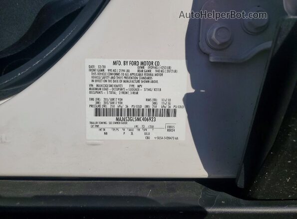 MAJ6S3GL5MC406923 2021 FORD ECOSPORT White Widok wnętrza 360 stopni