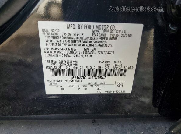 MAJ6S3GL6LC370867 2020 FORD ECOSPORT Black Շարժիչի բաժամունքի տեսք