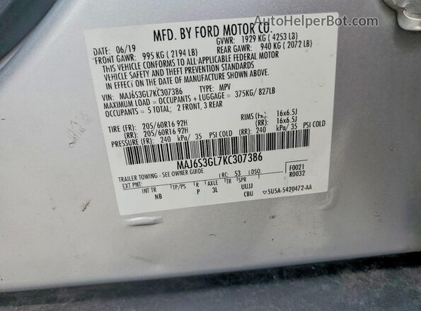 MAJ6S3GL7KC307386 2019 FORD ECOSPORT Gray Engine compartment view