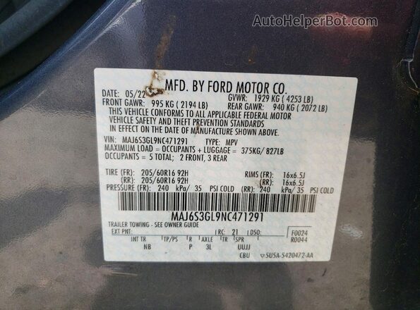 MAJ6S3GL9NC471291 2022 FORD ECOSPORT Gray Панорамний вид салону 360°