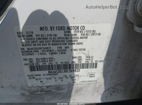 MAJ6S3GLXKC269832 2019 FORD ECOSPORT Белый Вид подкапотного пространства