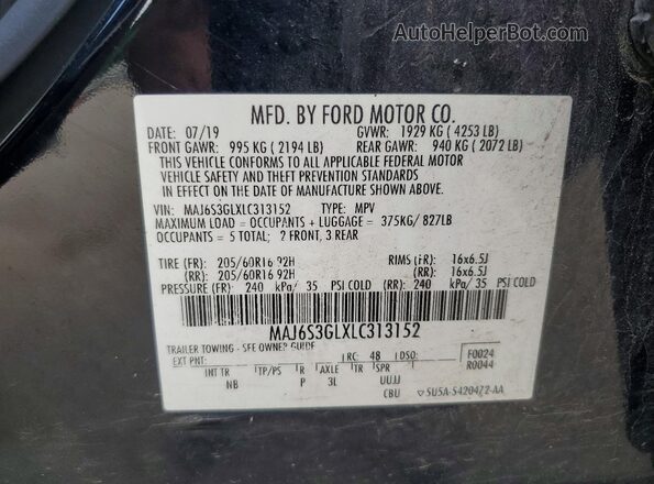 MAJ6S3GLXLC313152 2020 FORD ECOSPORT Black VIN sticker view